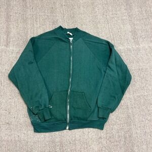 Vintage Full Zip Sweatshirt Mens Medium Green 1960s Distressed